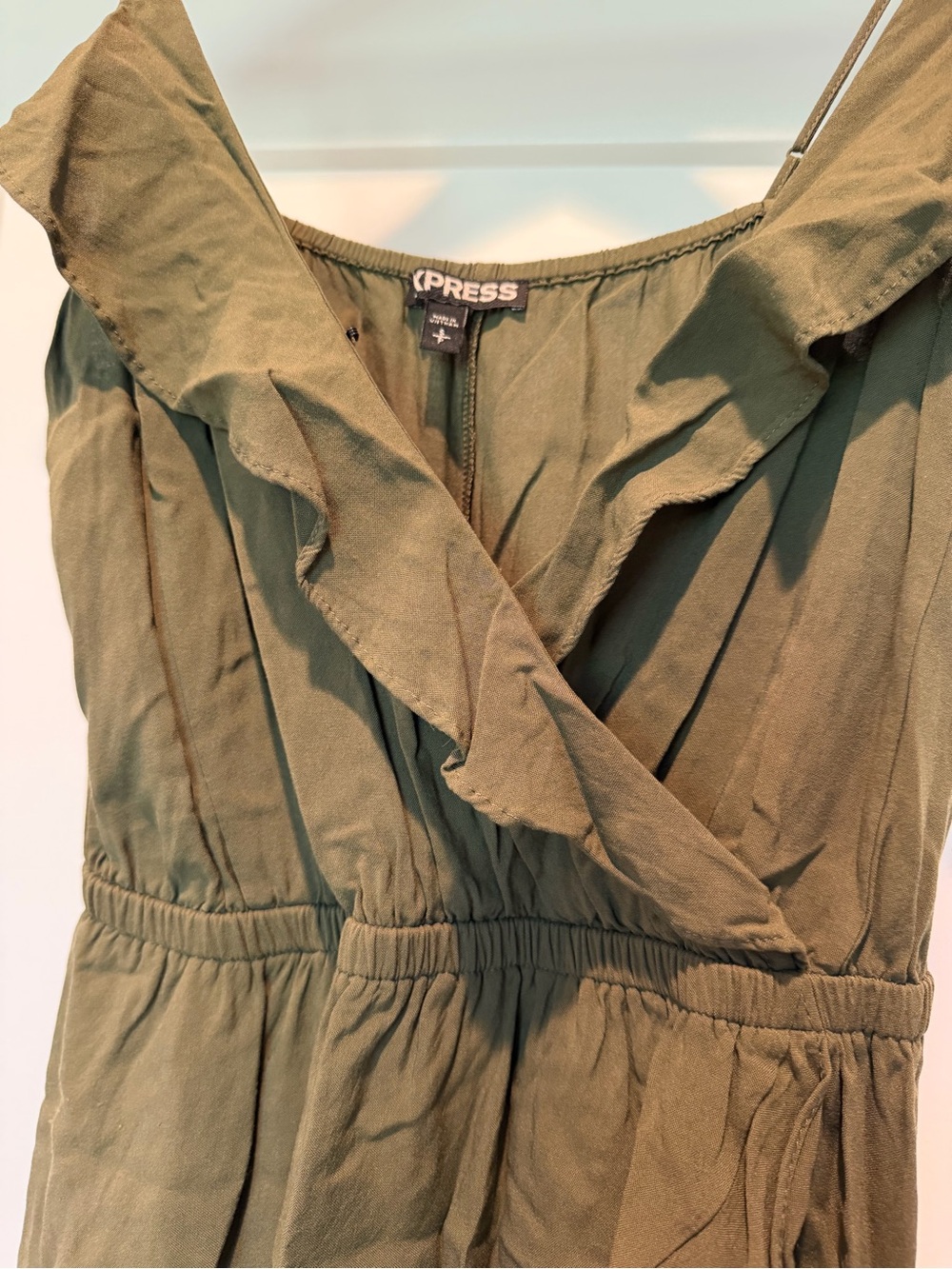 Express Olive Ruffle Wrap Mini Dress - Picture 3 of 4